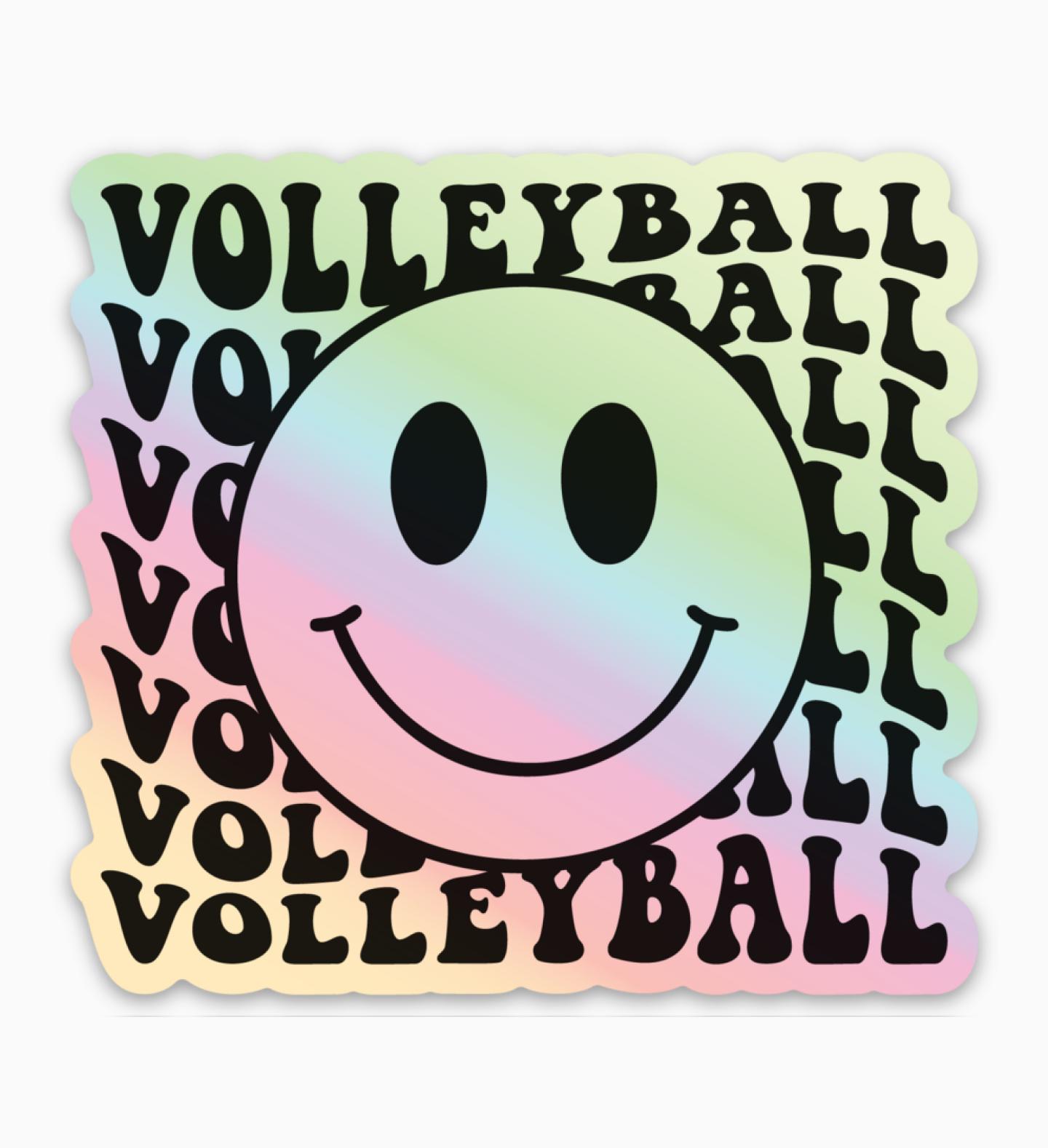 Smiley Face Holographic Iridescent Volleyball Sticker