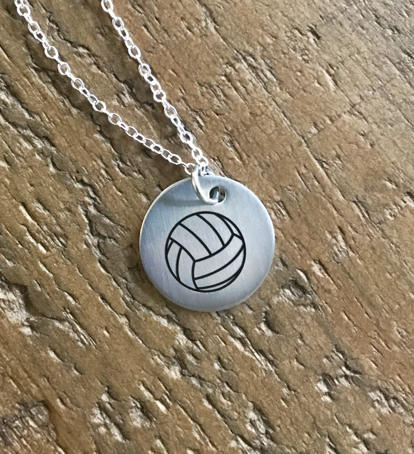 Volleyball Engraved Disc Necklace